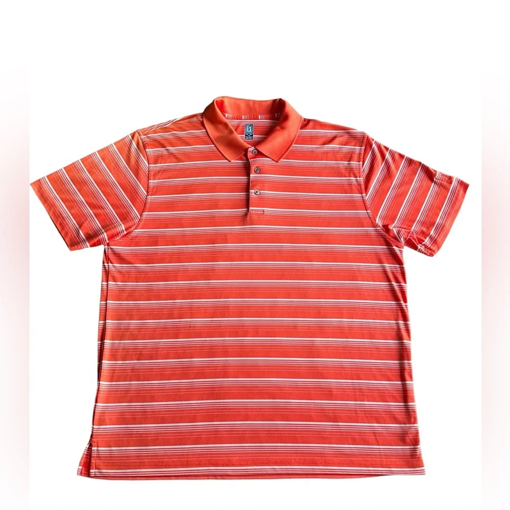 PGA Tours Golf Polo Shirt Mens Orange Striped‎ Tour Performance Size  XXL